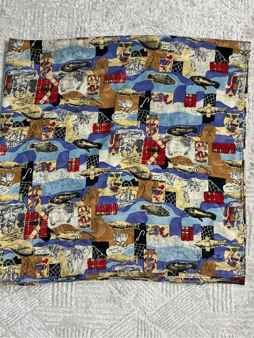 Vintage 1991 Nicole Miller 100% Silk Scarf Nautical Fishing Anchor  42” Square - Picture 5 of 11